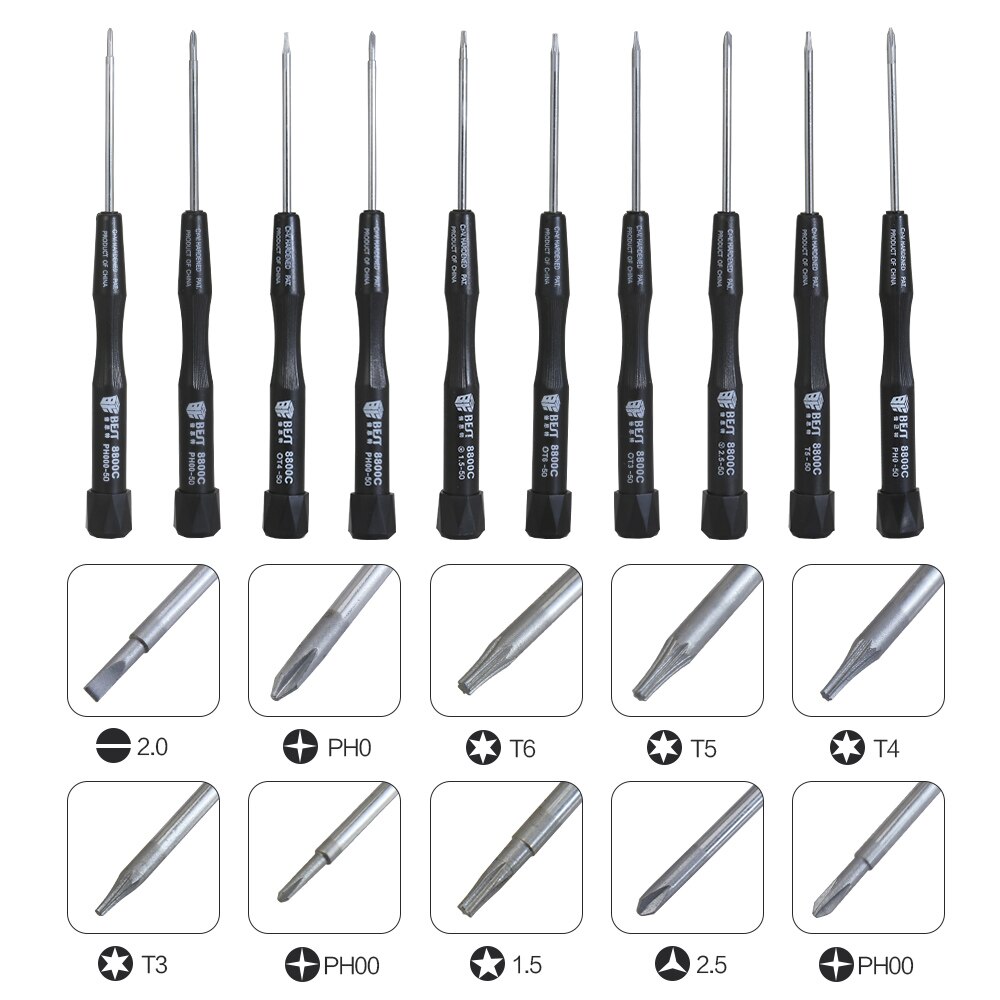 BST-8800C Precisie Schroevendraaier Set 10 In 1 Magnetische Schroevendraaier Set, Mobiele Telefoon Ipad Camera Iphone Samsung Repair Tool