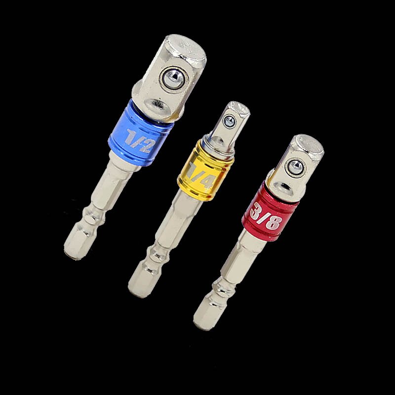 3 Pcs/Set Socket Bit Adapter Set Hex Shank To "1/4" 3/8" 1/2" Impact Drill Bit Driver Electrical Drilling Head Tools Accessories