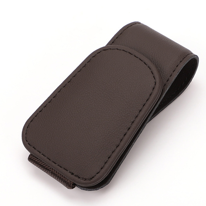Universele Auto Auto Zon Zonneklep Brilklem Lederen Glazen Houder Magnetische Multifunctionele Auto Accessoires Opslag: Bruin