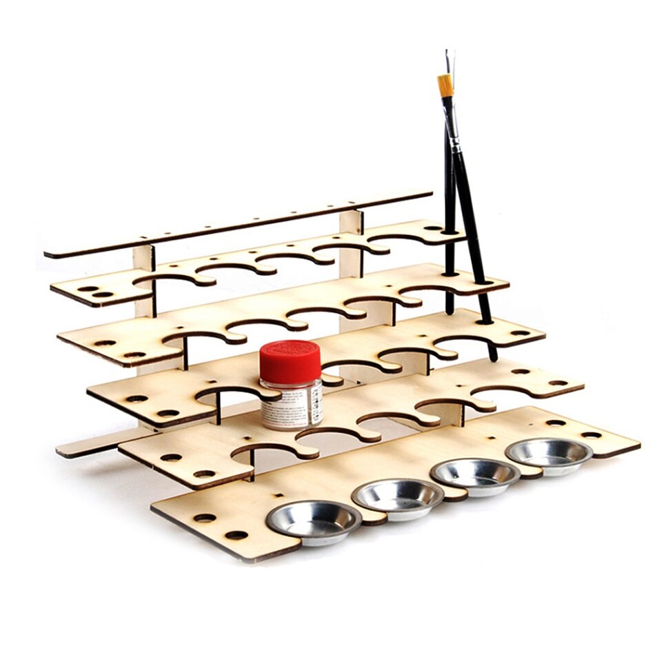 Estante de madera para pintura, soporte de almacenamiento para botellas de tinta de pintura, organizador de pigmentos, soporte para pinturas, pinceles, soporte para herramientas: Style 1