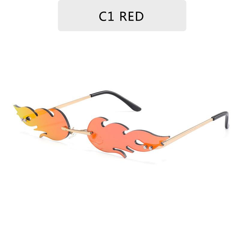 Lunettes de soleil «flammes de feu» de luxe pour femmes, ondulées, teintes métalliques pour femmes, verres miroir UV400: Rouge