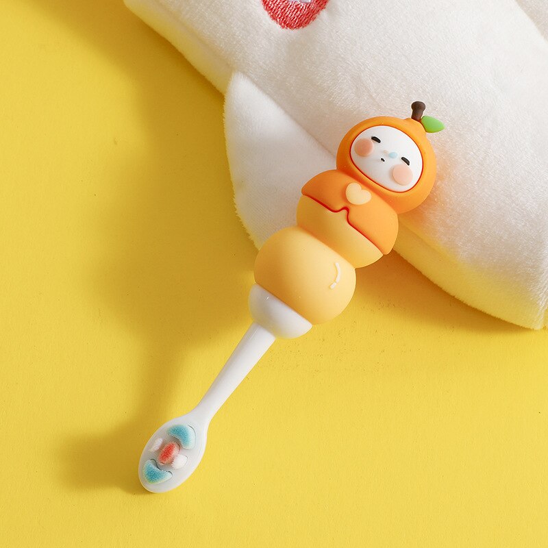 Leuke Kids Tandenborstel Met Cartoon Handvat Ultra Zachte Tandenborstel Voor Baby Dental Care Kids Training Tanden Borstel Voor 0-6 Jaar Oud: orange