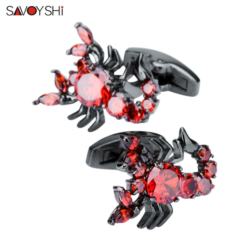 Savoyshi novidade escorpião abotoaduras para homens camisa punhos de alta qualidade vermelho zircons animal manguito links marca moda masculina jóias: Only Send Cufflinks