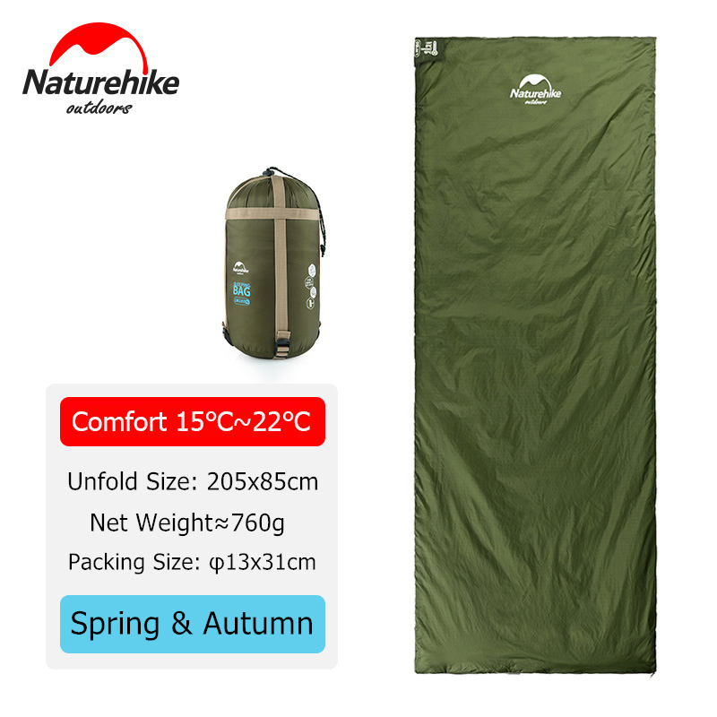 Naturehike Slaapzak Ultralight LW180 Waterdicht Katoen Slaapzak Natuur Wandeling Zomer Outdoor Wandelen Camping Slaapzak: Green - 205x85cm
