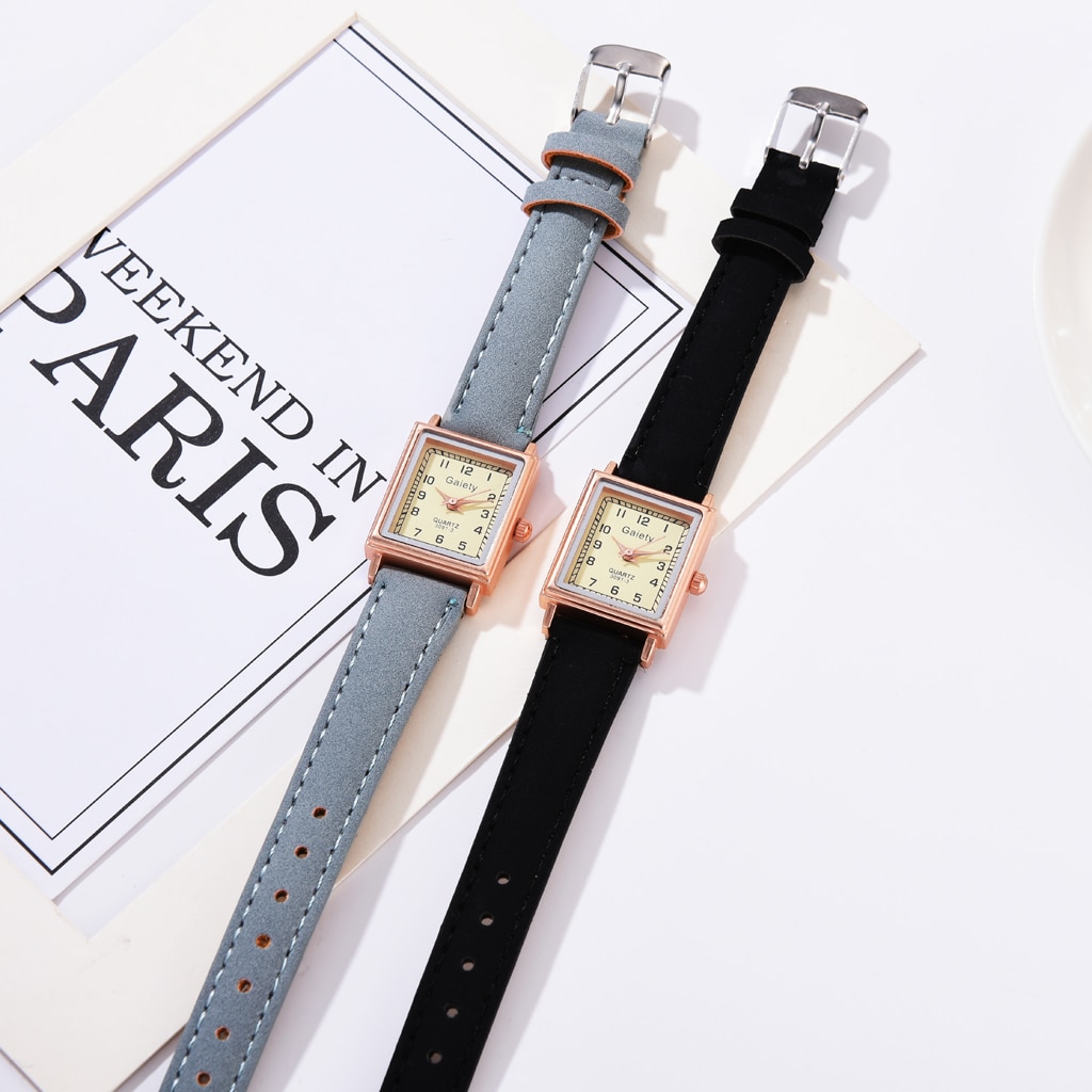 2PCS /Set Women Leather Belt Dress Quartz Clock Square Dial Sport Casual Bracelet Ladies Wrist Watch Relogio Reloj Mujer