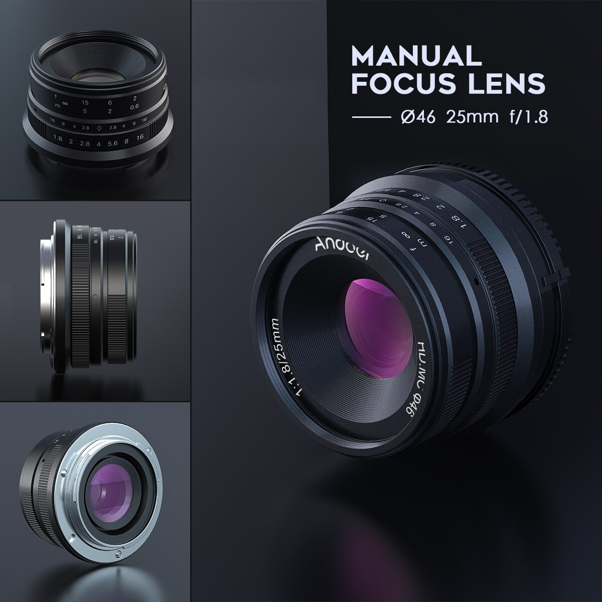 Andoer – objectif de caméra 25mm F1.8 APS-C, mise au point manuelle, grande ouverture, grand Angle, pour Sony E Mount, sans miroir, A7III/A9/NEX 3 3N