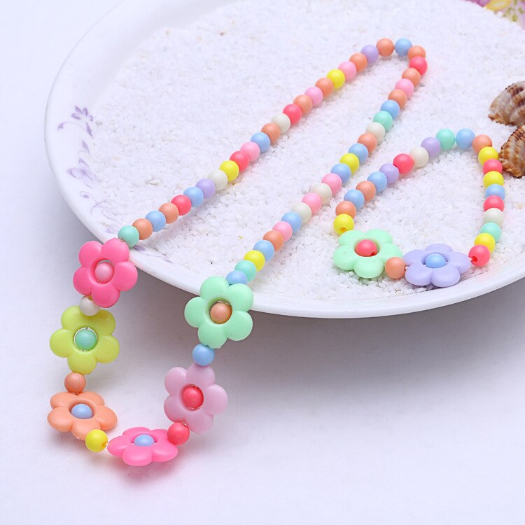 Conjunto de accesorios de princesa para niña, para niña, mezcla de colores de macarrón, cuentas acrílicas, collar y pulsera de flores: 3