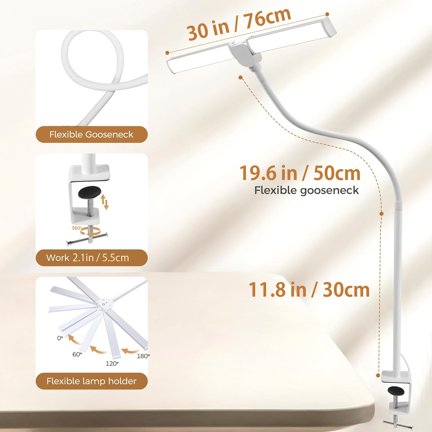 Verstelbare LED-bureaulamp voor thuiskantoor - Oogzorg architectlicht met klem Flexibele zwanenhals 25 verlichtingsmodellen