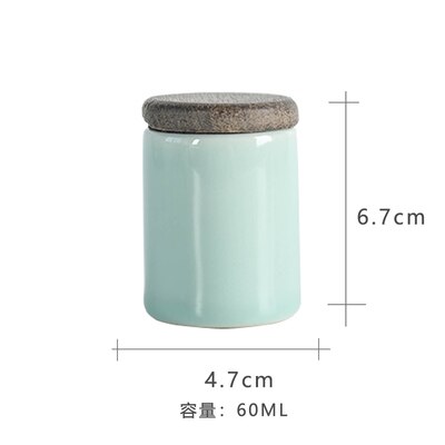 Longquan Celadon Tea Cans Small Portable Mini Tea Box Japanese Style Ceramic Sealed Tea Pot Wooden Lid Tea Set Metal Cover: A
