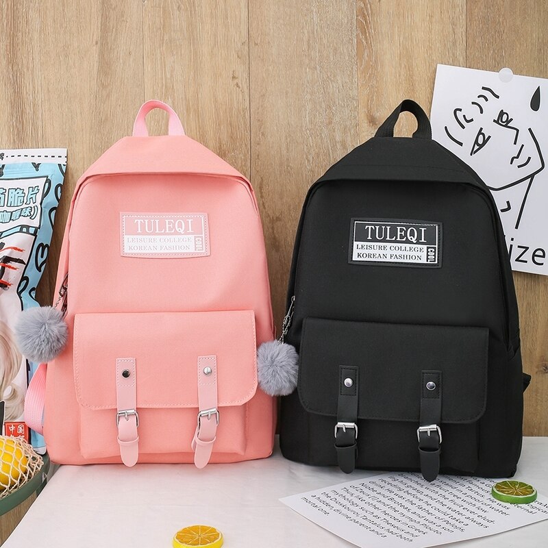 Mochilas escolares bonitas para meninas adolescentes, conjunto de 4 peças casual bolsas de ombro nylon de moda para adolescentes