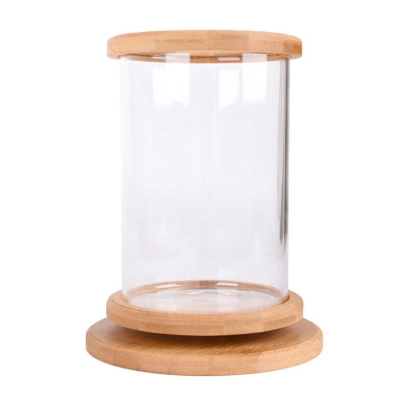 Mini Glass Fish Tank Bamboo Base Fish Tank Decoration Rotate Decoration Fish Bowl Ecological Bottle Aquarium: Default Title