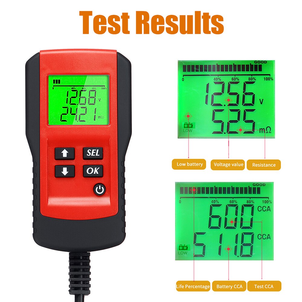 Digital 12V Car Battery Tester Load Test and Analyzer of Battery Life Percentage,Voltage, Resistance and Deep Cycle Battery