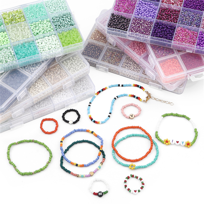 Juego de cuentas de vidrio de 15 colores para hacer pulseras, cuentas espaciadoras sueltas con caja de almacenamiento, Kit de tubos para manualidades, dijes de collares