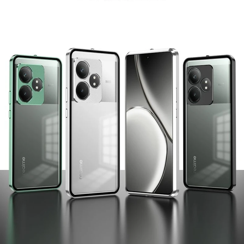 Funda de aleación de aluminio para Realme GT6 GT 6T Neo6 SE, Fundas de vidrio magnéticas para Realme GT 6 Neo 6, Funda de parachoques mate a prueba de golpes