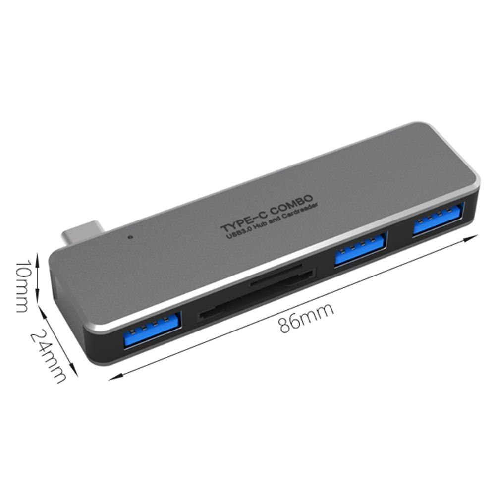 Hoge Snelheid 3 Usb 3.0 Poorten Usb C Adapter Multi Type-C Hub Met Tf Momory Card Slot Ondersteunen tf/Sd-kaart Binnen 256Gb