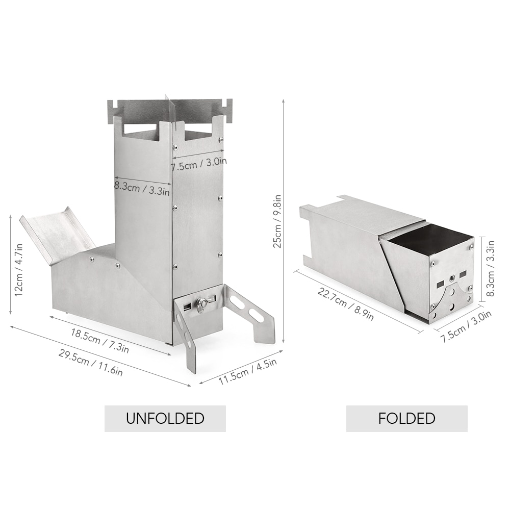 Lixada Titanium Coating Stainless Steel Rocket Stove Foldable Wood Burning Backpacking Outdoor Picnic Camping Stove Wood Stove