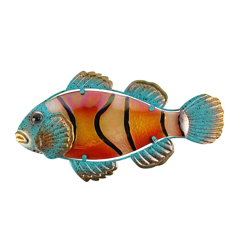 Metallo di Vetro di Pesce Opere D'arte Della Parete per la Casa e Decorazione del Giardino Animale per Esterno Giardino Statue e Sculture Miniature: 33x15cm