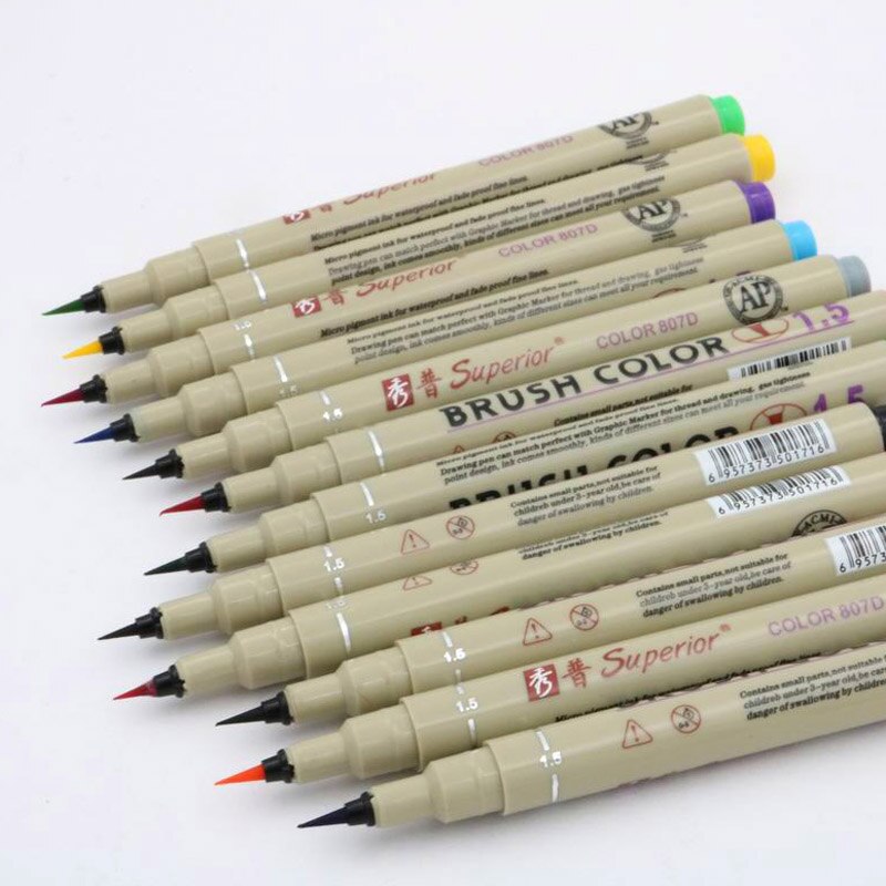 12pc drawing pen Pigment BRUSH ink pen pen Art Marker pen Different Tip Painting Sketching drawing Pen Office Supplies