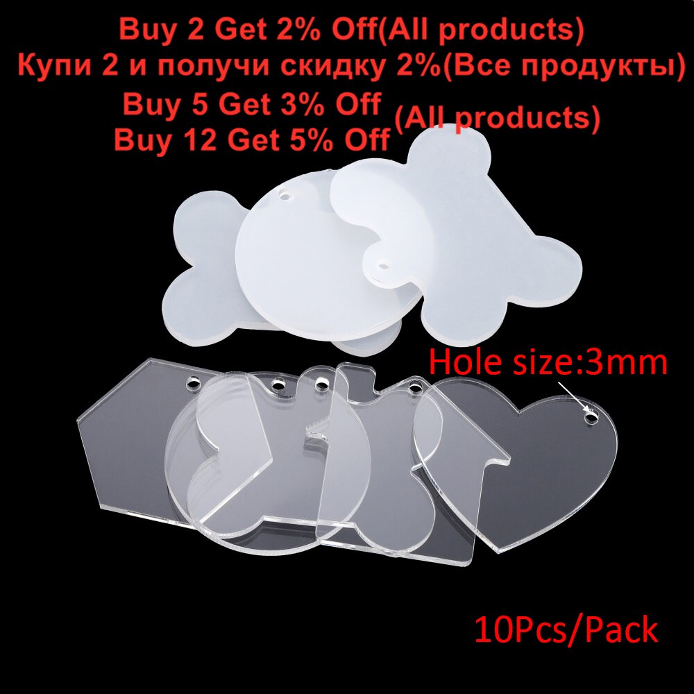 10Pcs/Lot Clear Acrylic Round Blank Keychain Pendants Heart Dog Bone Shape Discs Pet Hanging For DIY Jewelry Making Accessories