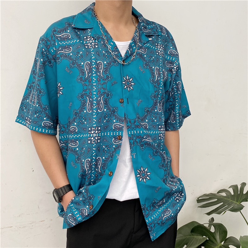 Mørkt ikon bandana hawaiiansk skjorte vintage street herreskjorte sommer mand tøj