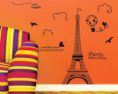Paris Eiffel Tower Wall Sticker Vinyl Quote Art Decals Home Mural Bedroom Decor