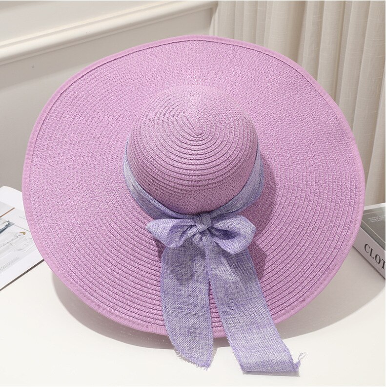 24colors Womens Sun Straw Hat Wide Brim UPF 50 Summer Hat Foldable Roll up Floppy Beach Hats for Women Big Bowknot: 03