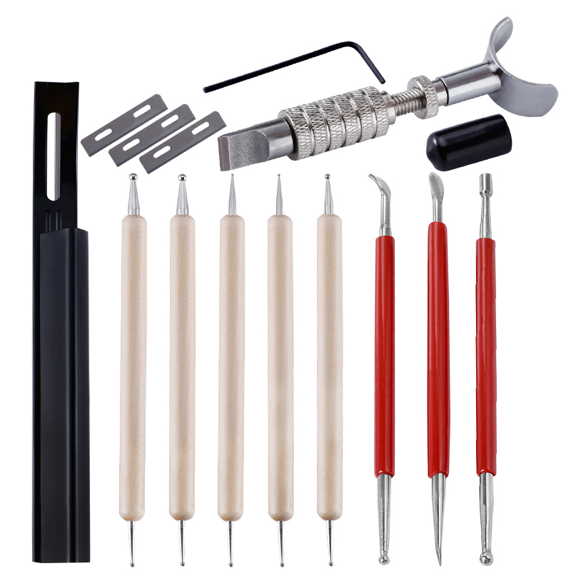 Juego de 7 Uds de herramientas para tallar cuero, cuchillo giratorio DIY, patilla biseladora + 3 cuchillas y bolígrafo de punta de modelado artesanal de cuero