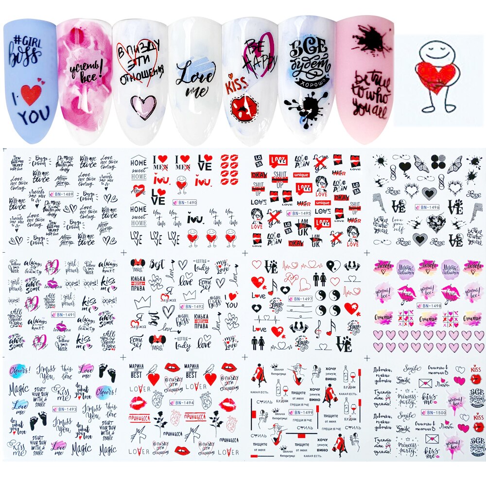 12pcs Spring Flower Nail Stickers Sunflowers Deisgn Water Transfer Decals DIY Nail Art Watermark Manicure Manicure Decor: BN1489-1500