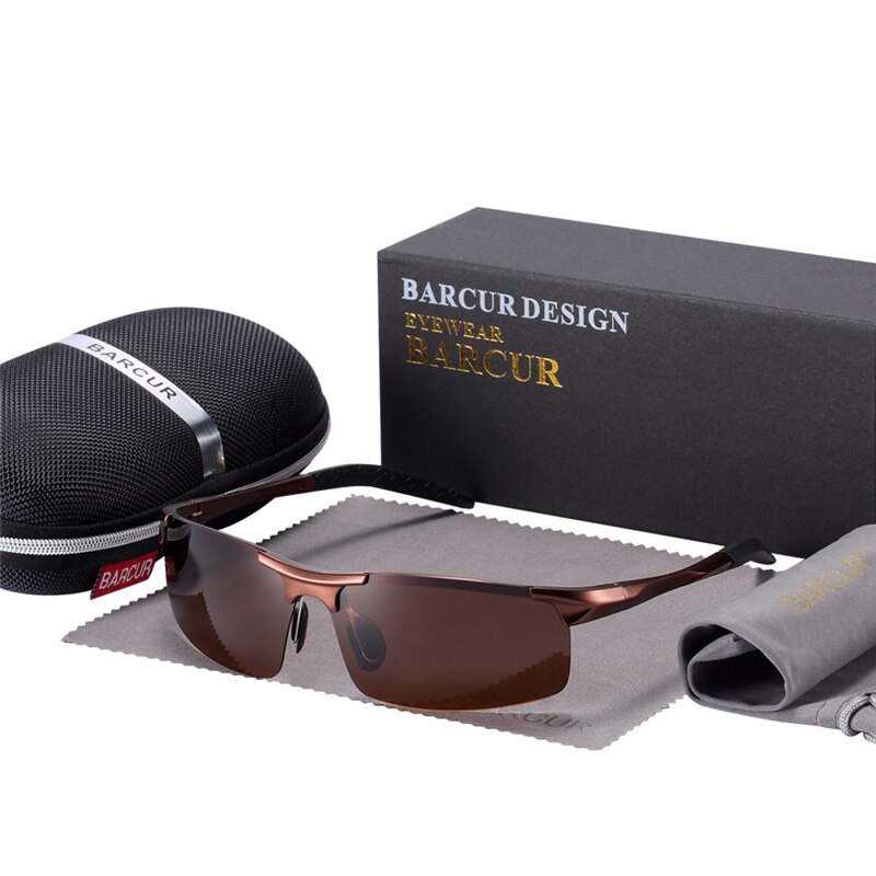 BARCUR Klassieke Aluminium Zonnebril Mannen Vrouwen Gepolariseerde Anti-Reflecterende zonnebril Man Oculos De Sol Shades: Coffee
