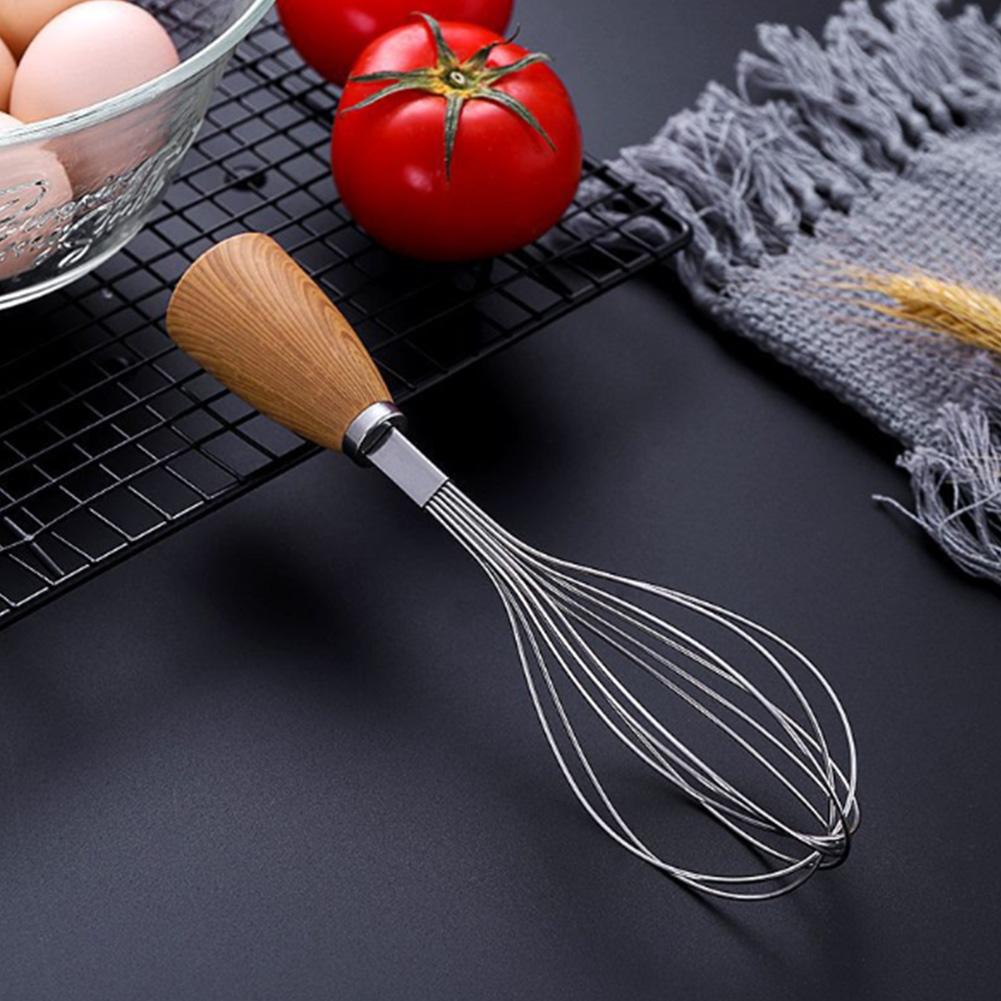 Kitchen Stainless Steel Wooden Handle Baking Tool Mixture Beater Whisk Rotation Durable Bar Cooking Manual Home Household