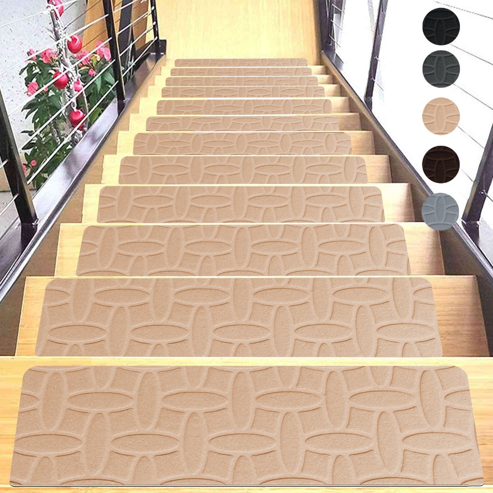 Self-adhesive Staircase Mat Non-Slip Safety Stair Tread Carpet Mat Soft Stripe Protection Cover Pads Home Decor: Navy Blue