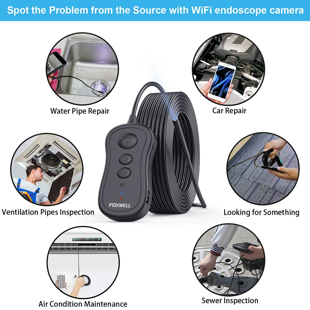 Foxwell Wifi Endoscoop 5.5 Mm Draadloze Borescope Inspectie Camera 1080P Hd Waterdicht Met Licht Voor Iphone, android En Tablet