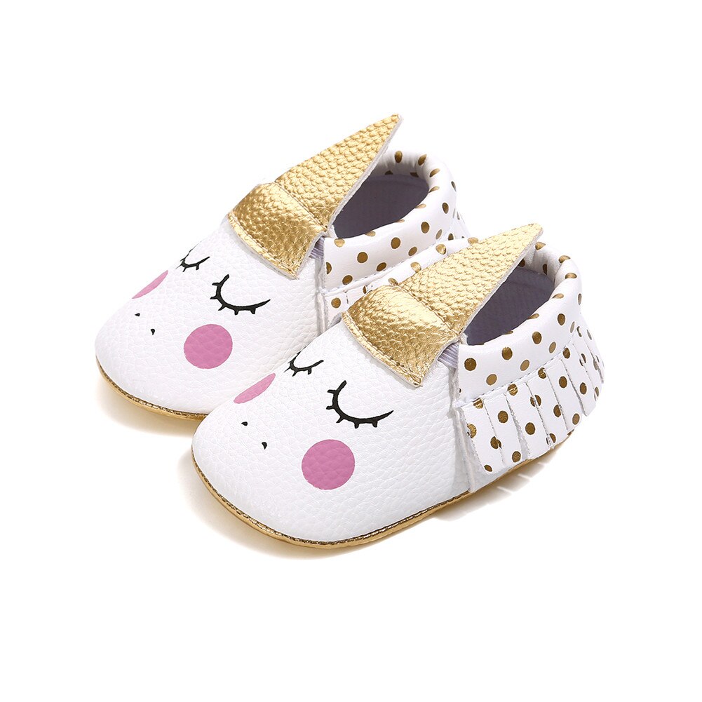 Nyfødt baby pige søde krybbe sko enhjørning kvast sko skridsikker blød sål forløber: Guld / 0-6 måneder