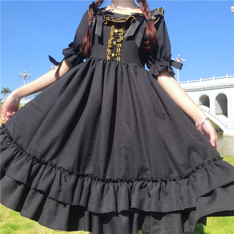 Kawaii lolita klær viktoriansk gotisk kvinner kortermet svart lolita kjole japansk søt stil goth halloween lolita  bl4341