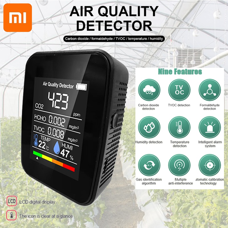 Xiaomi-Detector de del aire 5 en 1, Detector de dióxido de carbono TVOC HCHO con pantalla de temperatura y humedad, 2022