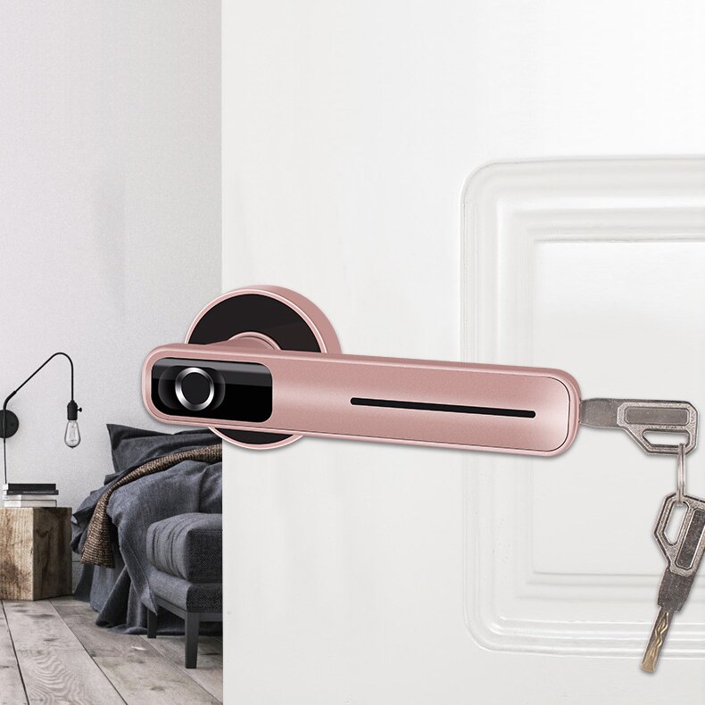 Fingerprint Door Lock Electric Fingerprint Lock with Mechanical Key for Indoor Home Access Control(Single Tongue Right)