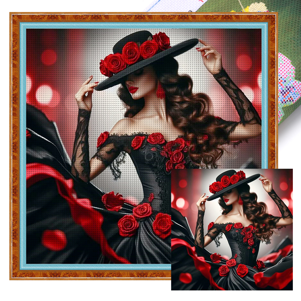 Täysi kirjonta ekopuuvillalanka 11ct painettu tyttöjen ristipistopakkaus taidetta: Valkoinen