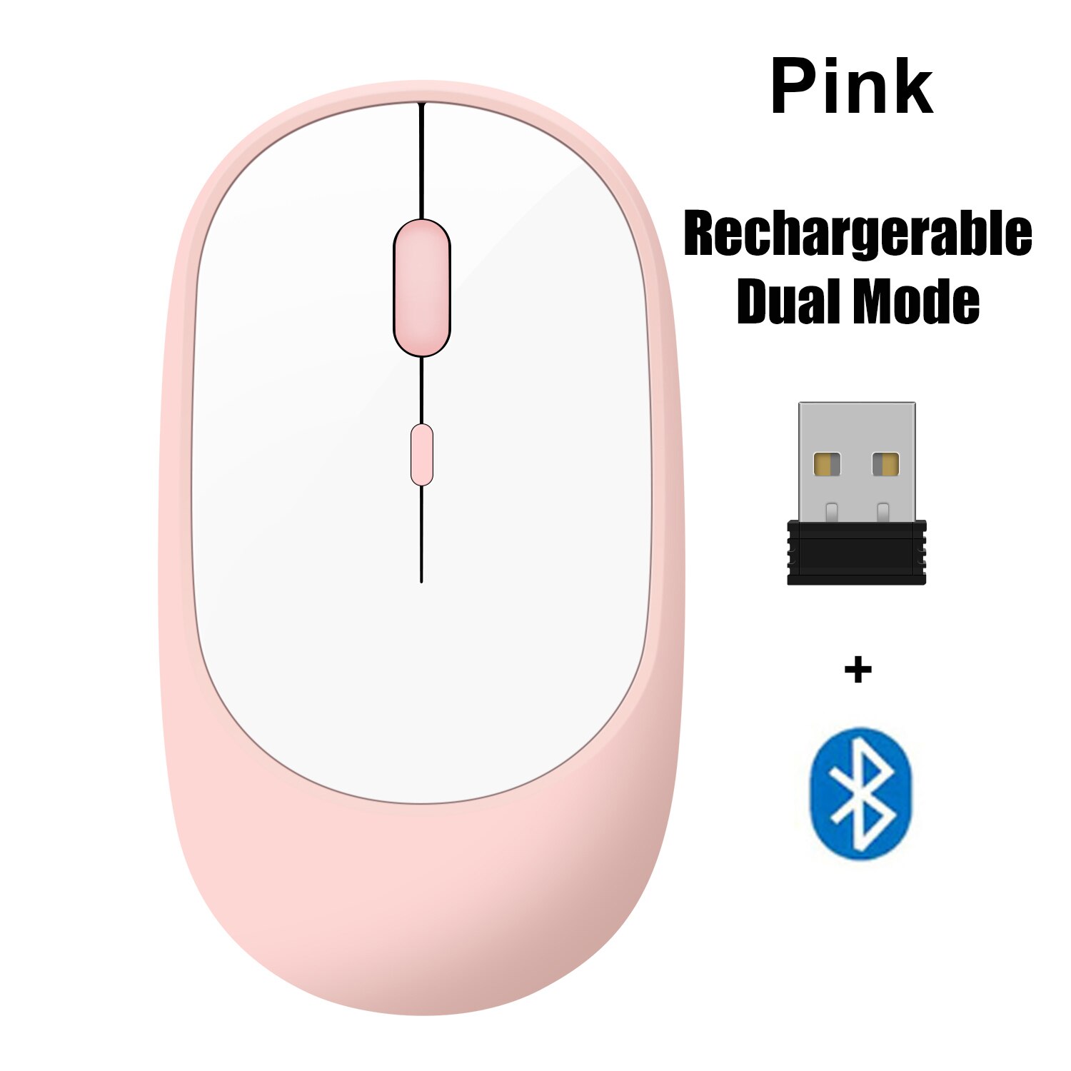 Bluetooth Mouse 2.4G Wireless Rechargeable Mouse Gaming Computer Charing Thin Portable 3 Adjustable DPI Mause for Mac iPad PC: Dual mode Pink