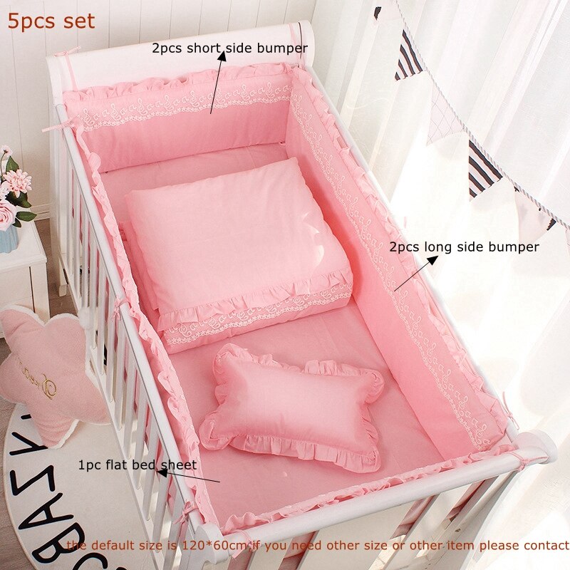 Zomer Baby Kant Effen Kleur Crib Bumper Bed Surround Cool Ademend Mesh Bed Kleding Protector Kussen Zomer Beddengoed Linnen: type 3 pink 5pcs