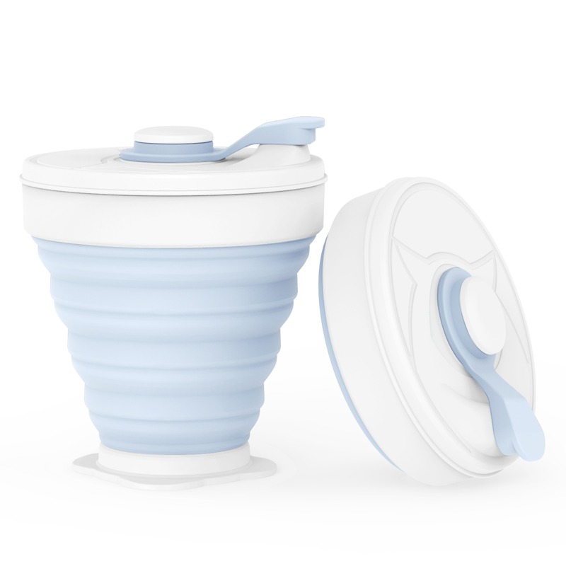 Portable Coffe Cup 350ML Folding Silicone Food Grade FDA FREE Milk Water Cups Outdoors Travel BPA FREE Collapsible Coffee mug: Sky Blue