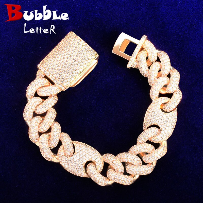 18mm Miami Cuban Bracelet Chain Men&#39;s Hip Hop Link Solid Back Copper Full Zircon Rock Jewelry