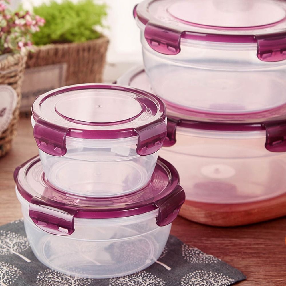 1/4Pcs Safe Plastic Round Storage Box Sealed Rectangular with Lid Food Containers Stackable Microwave-heated Lunch Boxes