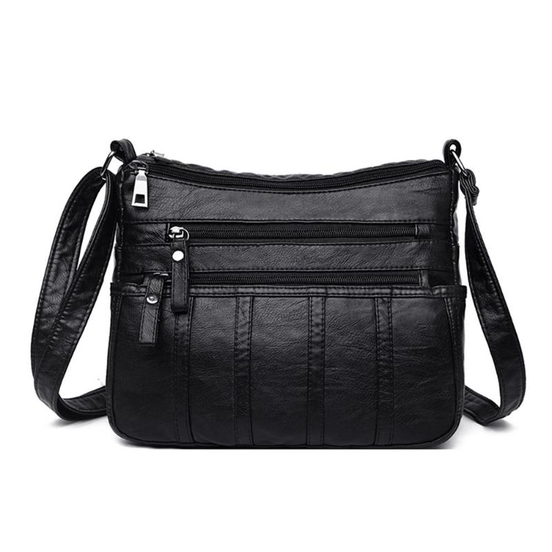 Women Crossbody Bag Black Soft Washed Leather Shoulder Bag Patchwork Messenger bags for women: Vertical Bar