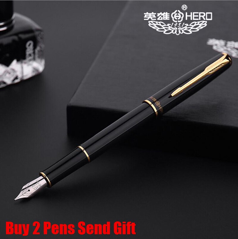 Hero 5020 Metalen Inkt Vulpen Office Zakelijk Schrijven Pen School Student Schrijven Pen 2 Pennen Sturen: Bright Black