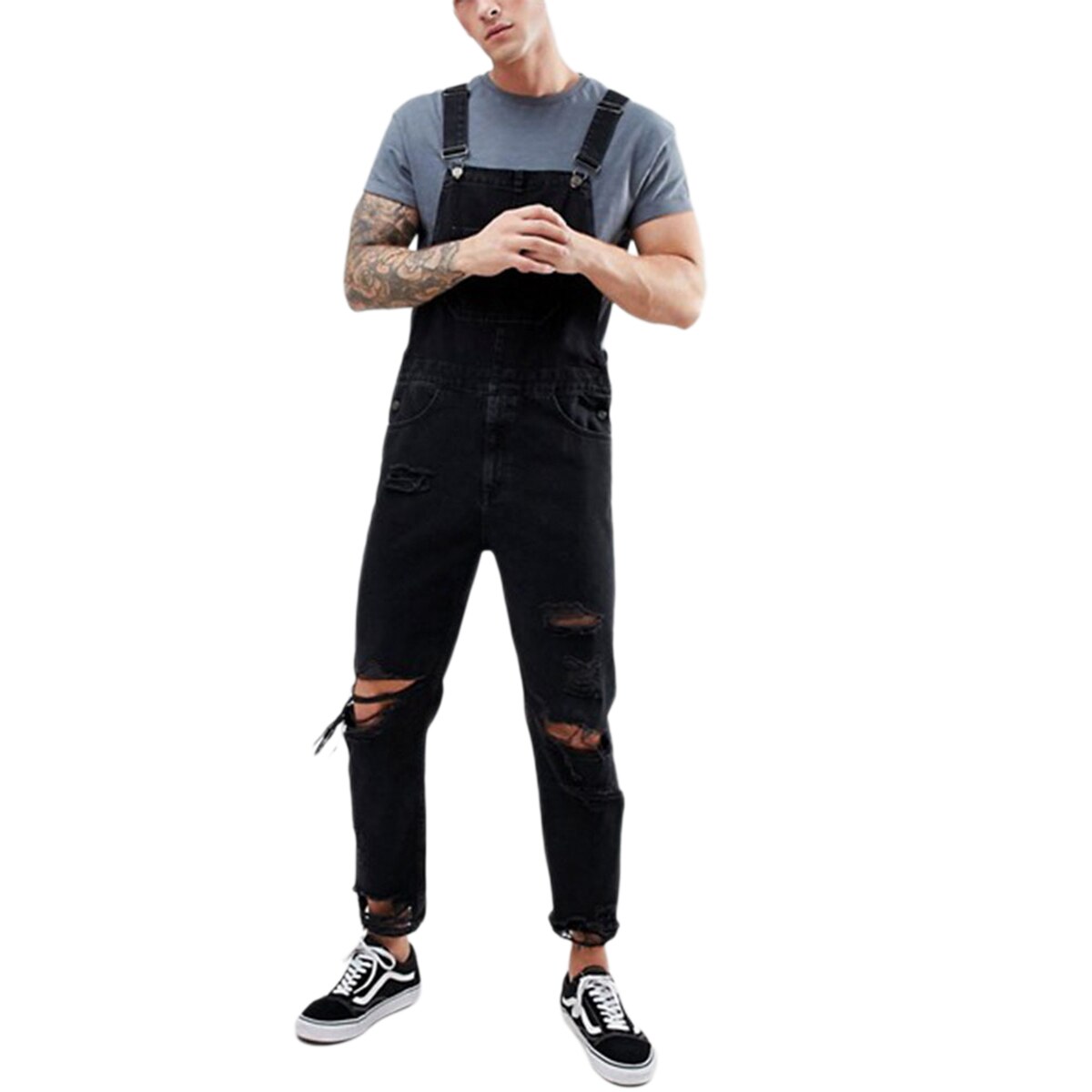 Herre efterårsbukser lange revers selebukser hul retro overalls street style flotte bukser