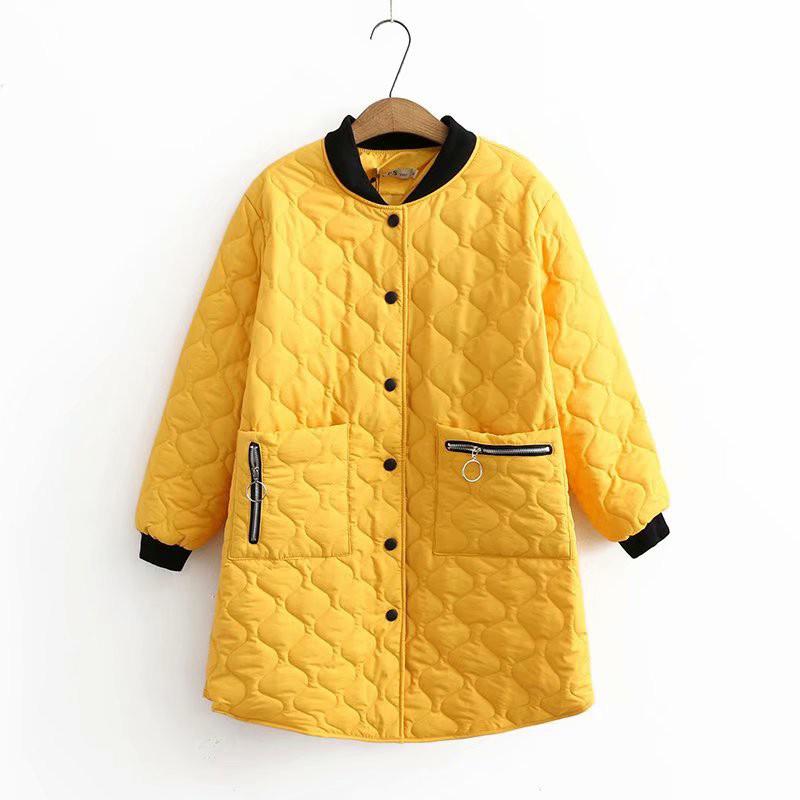 Larga de invierno cálido abrigos para mujer de talla grande de manga completa de estilo coreano Casual chaqueta de mujer Parka para mujeres de talla grande 4XL: yellow / XL