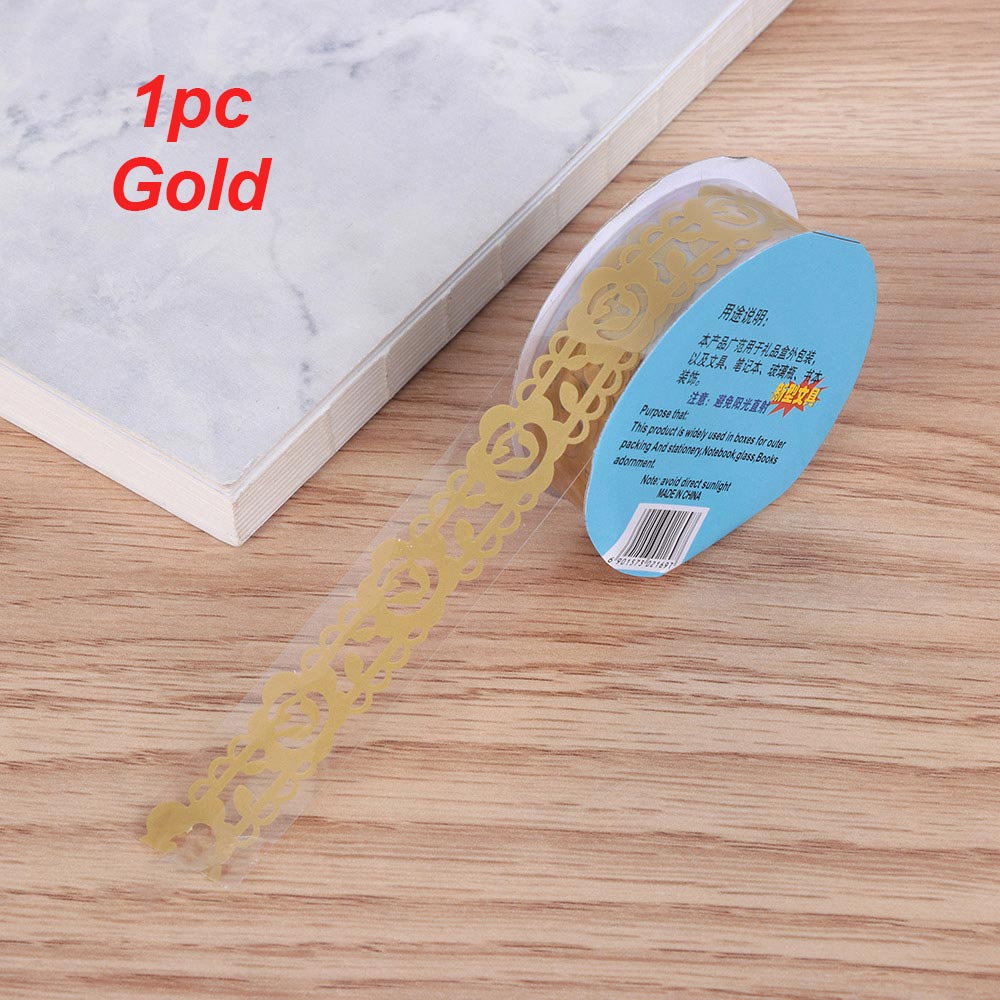 1Roll Bling PP Flower Masking Tape Sticky Paper Lace Ribbon Roll Self Adhesive Scrapbooking Sticker Album Decorative DIY Crafts: gold