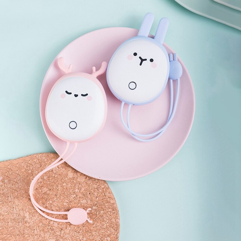 2Set Leuke Usb Oplaadbare Hand Warmers Heater Pocket Mini Cartoon Power Bank Handige Kachel Warmers Grijs/Roze 6000mah