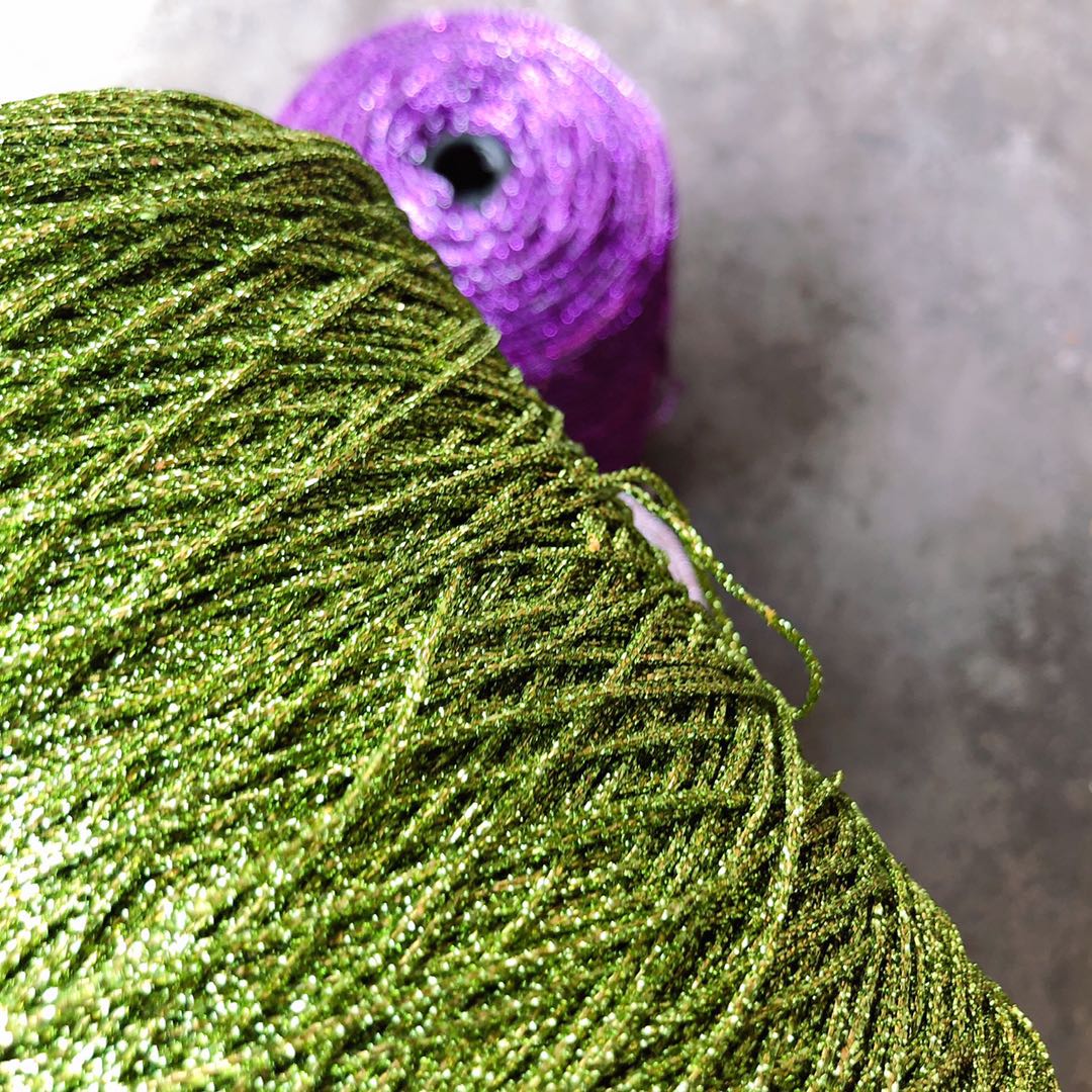 Hilo de ganchillo para tejer a mano, hilo fino hueco, oro, plata, seda brillante, metalizado, hilo aguja, artesanal, bolsa de oso hecho a mano, 500g: Green-B 500g