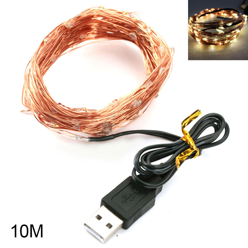Guirlande féerique étanche en fil de cuivre USB 2/5/10m 5V, LED économies d'énergie flexibles, pour décoration de réception de mariage, haute luminosité: Warm White / 10M